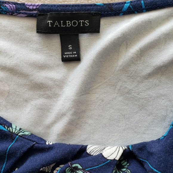 Talbots Peasant Floral Pleated Neckline 3/4 Sleeves Blue Top - Picture 3 of 7